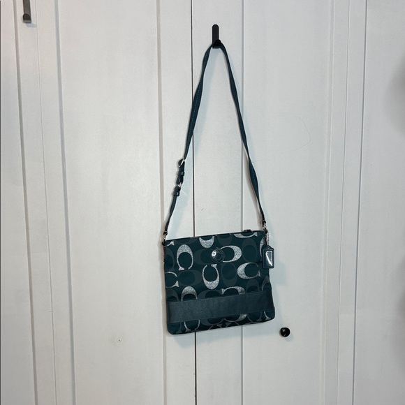 Unique Coach | Teal Silver Grey Classic C’s Crossbody Bag F20430 - Unique - EUC - Picture 2 of 11